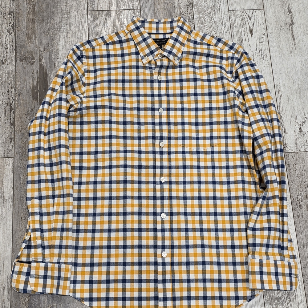 Men's Plaid Button-Down Shirt — Yellow & Navy